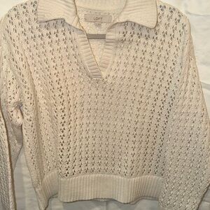 LOFT Cream V-Neck Knit Sweater